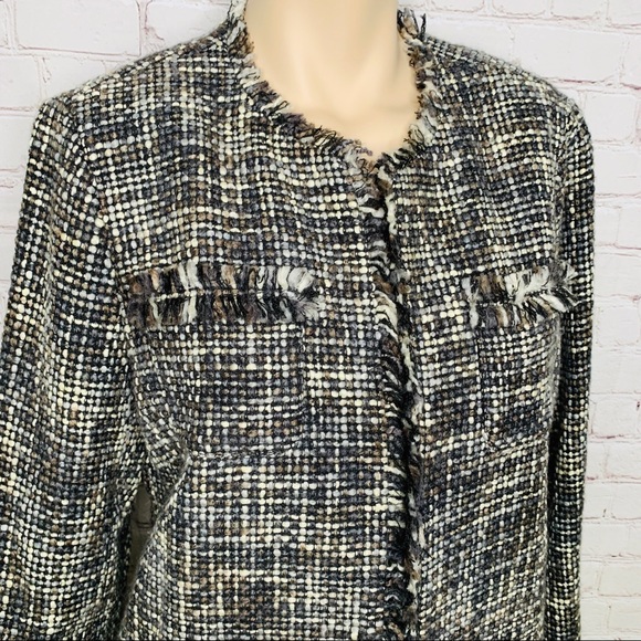 CHICOS Tweed Fringe Duster Jacket w Pockets Size M - Picture 3 of 6